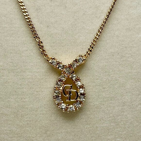 Christian Dior Vintage Crystal Ribbon CD Pendant Necklace - Preowned - Picture 1 of 5